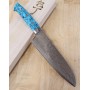 Japanese santoku Knife - TAKESHI SAJI - Stainless Damascus R2 Steel diamond finish - blue turquoise Handle - Size: 18cm