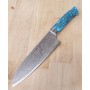 Japanese santoku Knife - TAKESHI SAJI - Stainless Damascus R2 Steel diamond finish - blue turquoise Handle - Size: 18cm