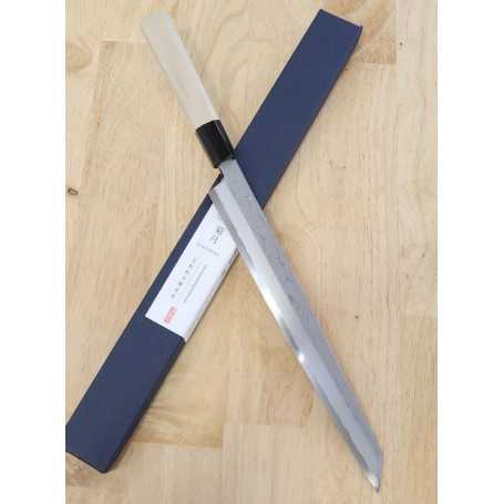 Kiritsuke japonais Yanagiba - SAKAI KIKUMORI - Kikuzuki Uzu Serie - Damascus Aogami1- Taille:27cm