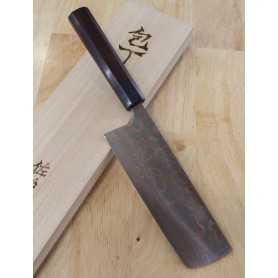 Couteau japonais nakiri - TAKESHI SAJI - Blue Steel No.2 Damascus - coloré - Taille : 16,5cm