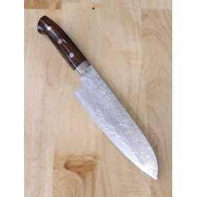 Couteau japonais Santoku - TAKESHI SAJI - Acier Damascus R2 - Diamond Finish - Dimension: 21cm