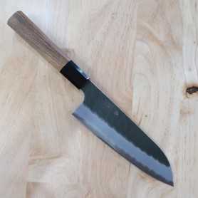 Couteau japonais santoku - NIGARA - Kurouchi Tsuchime - Acier super bleu - Taille : 18cm