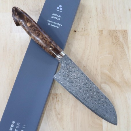 Couteau japonais santoku - NIGARA - Anmon SG2 damas - manche personnalisé -  Taille : 18cm