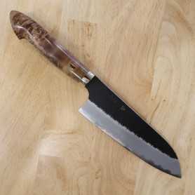 Couteau japonais santoku - NIGARA - acier inoxydable SG2 - Kurouchi Tsutime - manche personnalisé Mapple - Taille:18cm