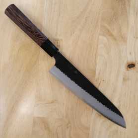 Couteau japonais gyuto - NIGARA - Acier inoxydable SG2 -Kurouchi Tsuchime - Manche en bois de Wenge - Taille:24cm