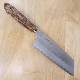 Couteau japonais kiritsuke nakiri - NIGARA - Migaki Tsuchime - manche personnalisé en érable SG2 - Taille : 18cm