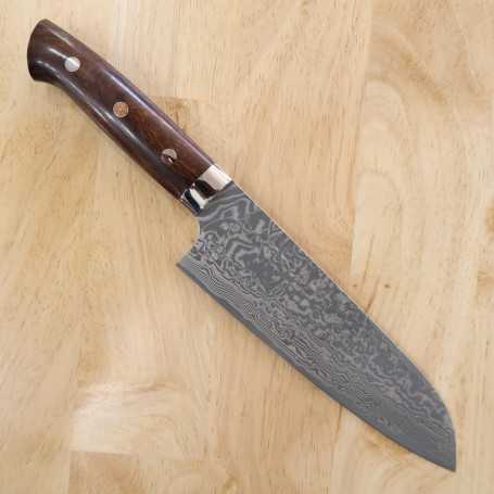 Couteau japonais Santoku - TAKESHI SAJI - Acier Damascus R2 Black Finish - Dimension: 18cm