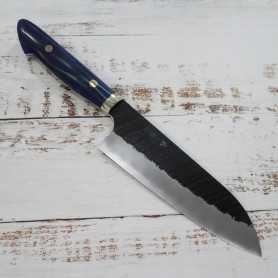 Couteau japonais santoku - NIGARA - Kurouchi Tsuchime - Manche personnalisé - SG2 - Taille : 18cm