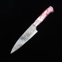 Couteau japonais petty - TAKESHI SAJI - Damas R2 finition diamant - rouge et blanc turquoise - Taille:13.5/15cm