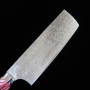 Couteau japonais nakiri TAKESHI SAJI - Damas R2 finition diamant - rouge et blanc turquoise - Taille:18cm
