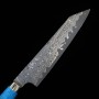 Couteau Japonais kiritsuke Petit - NIGARA - Anmon SG2 damascus - Blue turquoise- Taille : 15cm