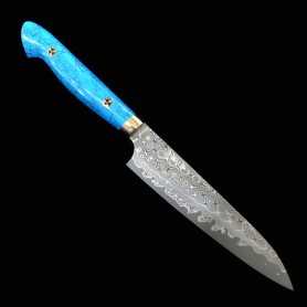 Couteau Japonais Petit - NIGARA - Anmon SG2 damascus - Blue turquoise- Taille : 15cm