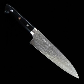 Couteau de Chef Japonais gyuto - TAKESHI SAJI - Acier Damas R2 finition diamant - Manche en micarta noir - Taille : 21cm