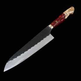 Couteau de chef japonais gyuto - NIGARA - Kurouchi Tsuchime - Manche personnalisé - SG2 - Taille : 21cm