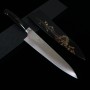 Couteau de Chef Japonais Gyuto - TAKESHI SAJI - Acier Bleu No.2 Damas - Coloré - Série Fuji Urushi Makie - Taille:21/24cm