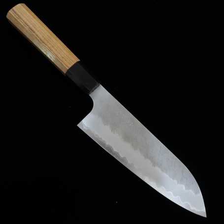 Couteau japonais santoku - NIGARA - Migaki Tsuchime - Acier super bleu - Taille : 18cm