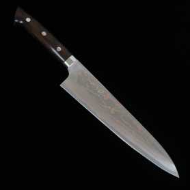 Couteau japonais de Chef Gyuto - TAKESHI SAJI - Acier Damascus Blue Steel No.2 - Coloré - Ironwood - Dimension:18/ 21 / 24cm