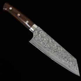 Couteau Japonais Bunka - TAKESHI SAJI - Acier inoxydable Damas R2 finition noire - Manche en bois de fer - Taille : 17cm