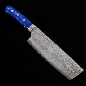 Couteau japonais nakiri - TAKESHI SAJI - Inox VG-10 Damas - Coloré - acrylique bleu- Taille:17cm
