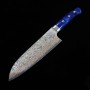 Couteau japonais santoku - TAKESHI SAJI - Inox VG-10 Damas - Coloré - acrylique bleu- Taille:18cm