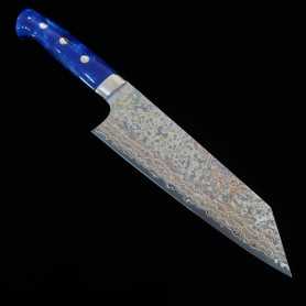 Couteau japonais bunka - TAKESHI SAJI - Inox VG-10 Damas - Coloré - acrylique bleu- Taille:17.5cm
