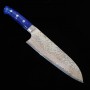 Couteau japonais santoku - TAKESHI SAJI - Inox VG-10 Damas - Coloré - acrylique bleu- Taille:18cm