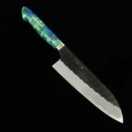 Couteau japonais santoku - NIGARA - Kurouchi Tsuchime - SG2 - Manche acrylique - Taille : 18cm