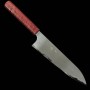 Couteau japonais gyuto - NIGARA - Damas - Aogami 2 - Manche rouge personnalisé - Taille : 21cm