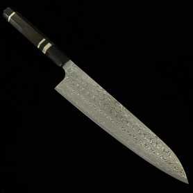 Couteau de Chef Japonais Gyuto- NIGARA - Super Gold 2(SG2) - Damas - manche en ébène personnalisé - Taille:24cm