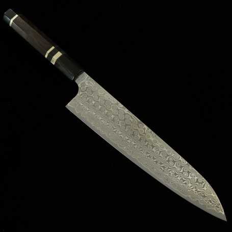 Couteau de Chef Japonais Gyuto- NIGARA - Super Gold 2(SG2) - Damas - manche en ébène personnalisé - Taille:24cm