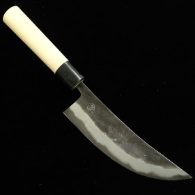 Couteau japonais barbecue - MIYAZAKI KAJIYA - Tsubaki - Aogami No2. -Plaqué fer doux -Back Finish- Magnolia - T:18cm