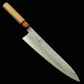 Couteau de Chef Japonais Gyuto -SHIGEKI TANAKA- SPG2 Damas Inox - Manche octogonal en noyer- Taille:24 cm