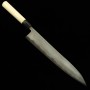 Couteau Japonais Sujihiki -Miyazaki Kajiya- Carbon Blue No2 Soft Iron Clad Damascus -Water quenching- Tsubaki - Taille:27cm