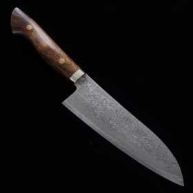 Couteau du Santoku Japonais - TANAKA SHIGEKI - Acier inoxydable R2 - Damas - Taille : 17cm