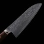 Couteau du Santoku Japonais - TANAKA SHIGEKI - Acier inoxydable R2 - Damas - Taille : 17cm