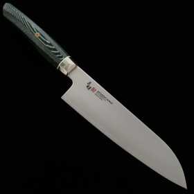 Couteau japonais Santoku - ZANMAI - Série Revolution - Manche Décagonal Verte - Acier SPG2 - Dimension: 18cm