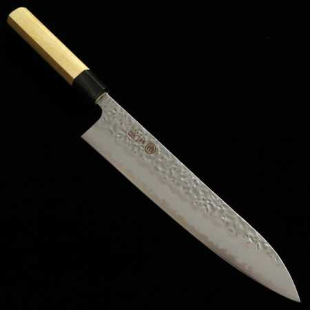 Couteau du Chef Gyuto Japonais - MIURA - Acier blanc au carbone No.1 - Finition martelée - Manche de magnolia - Taille: 24cm