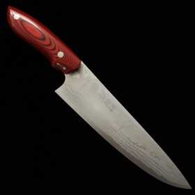 Couteau de cuisine japonais - KAZUO NOMURA - Shirogami 2 - Suminagashi - manche en micarta rouge - Taille : 18/21cm