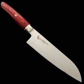 Couteau japonais Santoku - ZANMAI - Série Revolution - Manche Décagonal Rouge - Acier SG2 - Dimension: 18cm