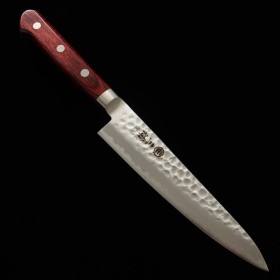 三浦刃物 MIURA KNIVES 青紙スーパー 　黒打ち槌目　ペティ　135ｍm　赤合板