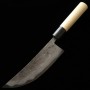 Couteau à barbecue japonais Nikukiri - MIYAZAKI KAJIYA - Acier blanc au carbone No.2 - Damas - Kurouchi - Taille : 18cm