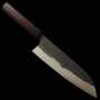 Couteau du Santoku Japonais - ANRYU - Acier bleu super carbone - Finition martelée - Kurouchi - Taille : 18cm