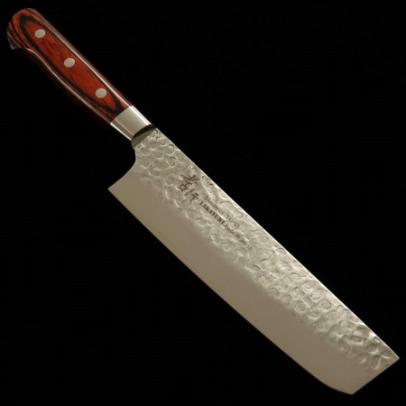 Couteau du Nakiri Japonais - SAKAI TAKAYUKI - Acier inoxydable VG10 - Finition martelée - Damas - Taille : 16cm