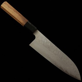 Couteau du Santoku Japonais - NIGARA - Acier inoxydable VG10 - Finition martelée - Damas - Taille : 18cm