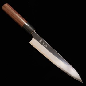 Japanese Petty knife - YOSHIMI KATO - kuro series - Super Blue Carbon Steel - Kurouchi - Rosewood handle - Size:15cm