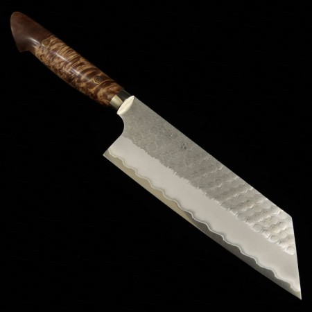 Couteau japonais kiritsuke nakiri - NIGARA - Migaki Tsuchime - manche personnalisé en érable SG2 - Taille : 18cm