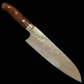 Couteau japonais Santoku - TAKESHI SAJI - Acier Damascus R2 - Diamond Finish - Dimension: 21cm