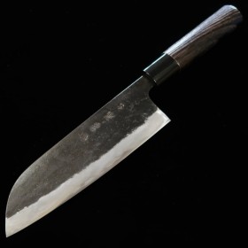 Japanese Santoku Knife - MIWA - White steel No.1 - Kurouchi - Chestnut wood handle - Size : 16.5cm