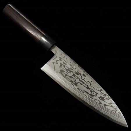 Japanese Deba Knife - MIURA - Blue carbon steel No.2 - Damascus - Rose wood handle - size: 15/16.5/18cm