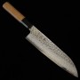 Japanese santoku knife - HATSUKOKORO - Hayabusa - VG10 - Damascus Hammered - teakwood handle - Size:18cm